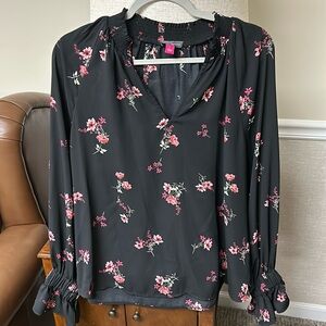 Vince Camuto, black floral blouse